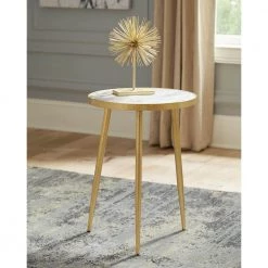 16 in. White and Gold Round Marble Accent Table by Coaster Home Furnishings -Coaster Home Furnishings Shop white and gold coaster home furnishings end side tables 930060 31 1000