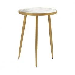 16 in. White and Gold Round Marble Accent Table by Coaster Home Furnishings
