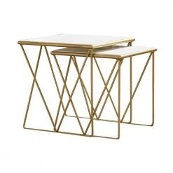 2-Piece White and Gold Rectangle Marble Nesting Coffee Table Set by Coaster Home Furnishings