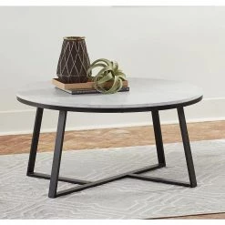 36 in. White and Matte Black Round Faux Marble Coffee Table by Coaster Home Furnishings -Coaster Home Furnishings Shop white and matte black coaster home furnishings coffee tables 723238 31 1000