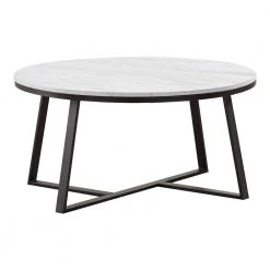 36 in. White and Matte Black Round Faux Marble Coffee Table by Coaster Home Furnishings