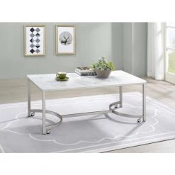 45.75 in. White and Satin Nickel Rectangle Faux Marble Coffee Table with Casters by Coaster Home Furnishings 9 45.75 in. White and Satin Nickel Rectangle Faux Marble Coffee Table with Casters by Coaster Home Furnishings -Coaster Home Furnishings Shop white and satin nickel coaster home furnishings coffee tables 721868 31 1000