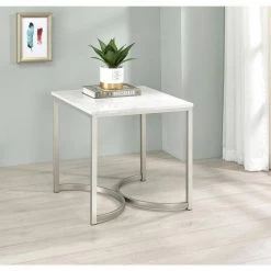 22 in. White and Satin Nickel Square Faux Marble End Table by Coaster Home Furnishings 9 22 in. White and Satin Nickel Square Faux Marble End Table by Coaster Home Furnishings -Coaster Home Furnishings Shop white and satin nickel coaster home furnishings end side tables 721867 31 1000
