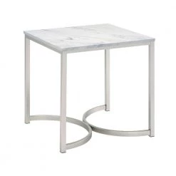22 in. White and Satin Nickel Square Faux Marble End Table by Coaster Home Furnishings