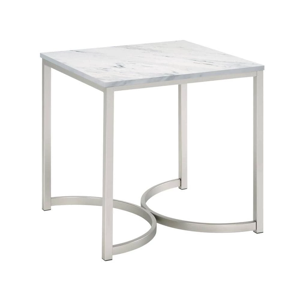 22 in. White and Satin Nickel Square Faux Marble End Table by Coaster Home Furnishings 3 22 in. White and Satin Nickel Square Faux Marble End Table by Coaster Home Furnishings