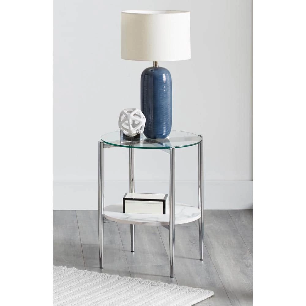 21 in. White Carrara Faux Marble and Chrome Round Glass End Table by Coaster Home Furnishings 7 21 in. White Carrara Faux Marble and Chrome Round Glass End Table by Coaster Home Furnishings - Image 5