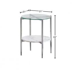21 in. White Carrara Faux Marble and Chrome Round Glass End Table by Coaster Home Furnishings 9 21 in. White Carrara Faux Marble and Chrome Round Glass End Table by Coaster Home Furnishings -Coaster Home Furnishings Shop white carrara faux marble and chrome coaster home furnishings end side tables 723277 40 1000