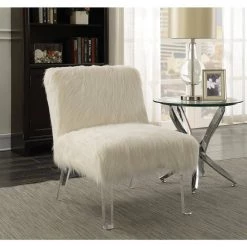 White and Clear Faux Sheepskin Upholstered Accent Chair by Coaster Home Furnishings -Coaster Home Furnishings Shop white coaster home furnishings accent chairs 904059 31 1000