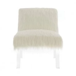 White and Clear Faux Sheepskin Upholstered Accent Chair by Coaster Home Furnishings -Coaster Home Furnishings Shop white coaster home furnishings accent chairs 904059 c3 1000