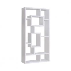70.75in White Wood 10-Shelf Geometric Bookcase by Coaster Home Furnishings -Coaster Home Furnishings Shop white coaster home furnishings bookcases bookshelves 800157 1f 1000