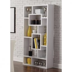 70.75in White Wood 10-Shelf Geometric Bookcase by Coaster Home Furnishings -Coaster Home Furnishings Shop white coaster home furnishings bookcases bookshelves 800157 31 1000