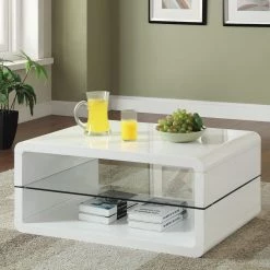 36 in. White Medium Rectangle Wood Coffee Table with 2-Shelves by Coaster Home Furnishings -Coaster Home Furnishings Shop white coaster home furnishings coffee tables 703268 c3 1000