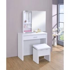 2-Piece Vanity Set with Hidden Mirror Storage and Lift-Top Stool White by Coaster Home Furnishings -Coaster Home Furnishings Shop white coaster home furnishings makeup vanities 300290ii 31 1000