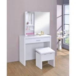 2-Piece Vanity Set with Hidden Mirror Storage and Lift-Top Stool White by Coaster Home Furnishings -Coaster Home Furnishings Shop white coaster home furnishings makeup vanities 300290ii 66 1000
