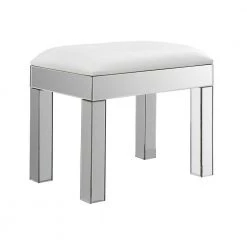 21.75 in. W x 14 in.D White and Mirror Backless Wood Frame Vanity Stool with Leatherette Seat by Coaster Home Furnishings