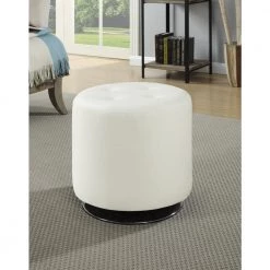 Round Upholstered Ottoman White by Coaster Home Furnishings -Coaster Home Furnishings Shop white coaster home furnishings ottomans 500554 31 1000