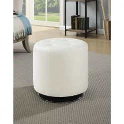 Round Upholstered Ottoman White by Coaster Home Furnishings -Coaster Home Furnishings Shop white coaster home furnishings ottomans 500554 c3 1000