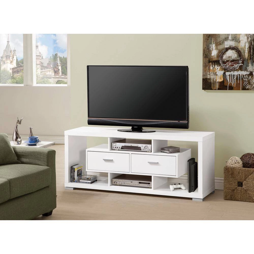 59in. White TV Console with 2-Drawer Fits TV's up to 65in. by Coaster Home Furnishings 5 59in. White TV Console with 2-Drawer Fits TV's up to 65in. by Coaster Home Furnishings - Image 3
