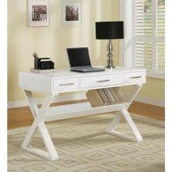 Krista 48 in. Rectangular White 3-Drawer Writing Desk with Single Shelf by Coaster Home Furnishings -Coaster Home Furnishings Shop white coaster home furnishings writing desks 800912 31 1000