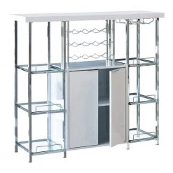 43 in. H White High Gloss Open Back Metal Frame Bar Cabinet with Glass Shelf by Coaster Home Furnishings