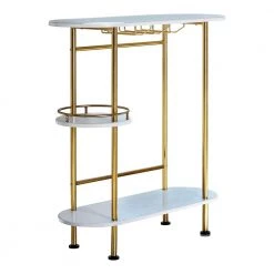 41 in. H Matte Brass and White Oak Metal Bar Unit with 3-Tier by Coaster Home Furnishings